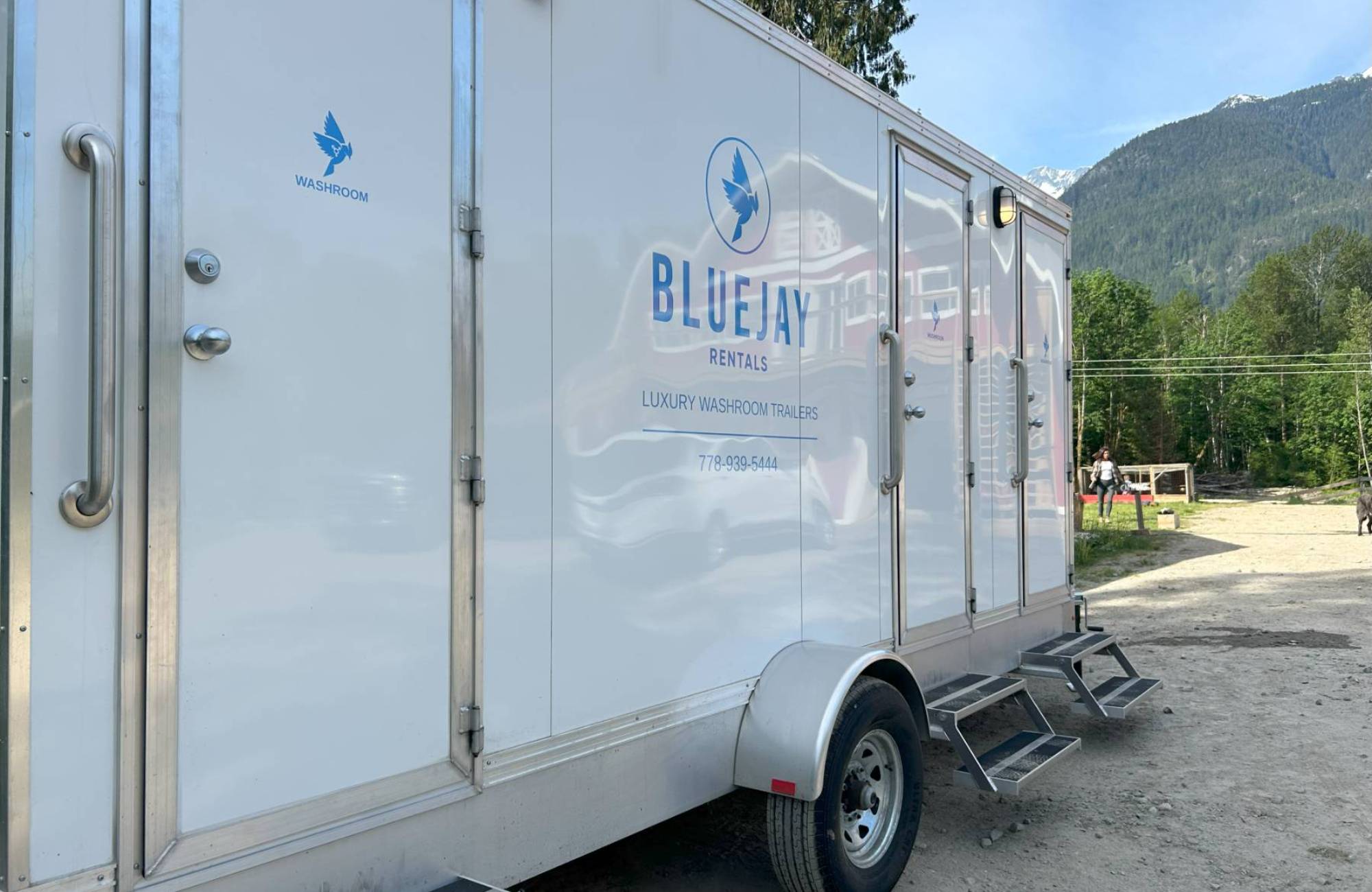 luxury washroom trailer outside event in Vancouver