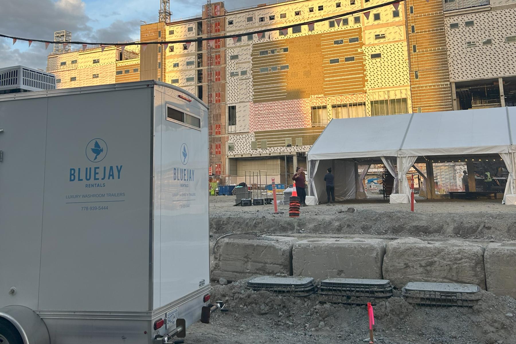 portable washroom outside construction site